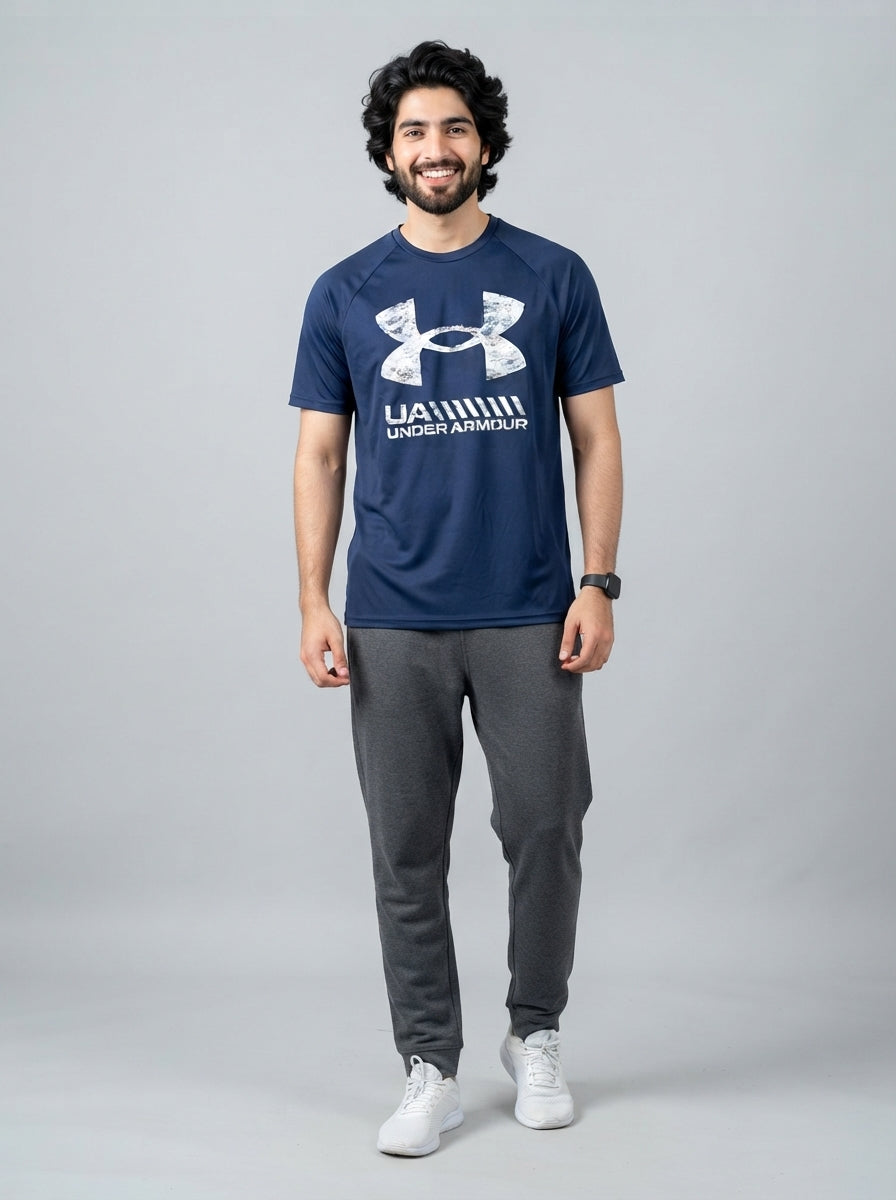 Preloved Under Armour men's sports t-shirt, size S, worn by a model, styled