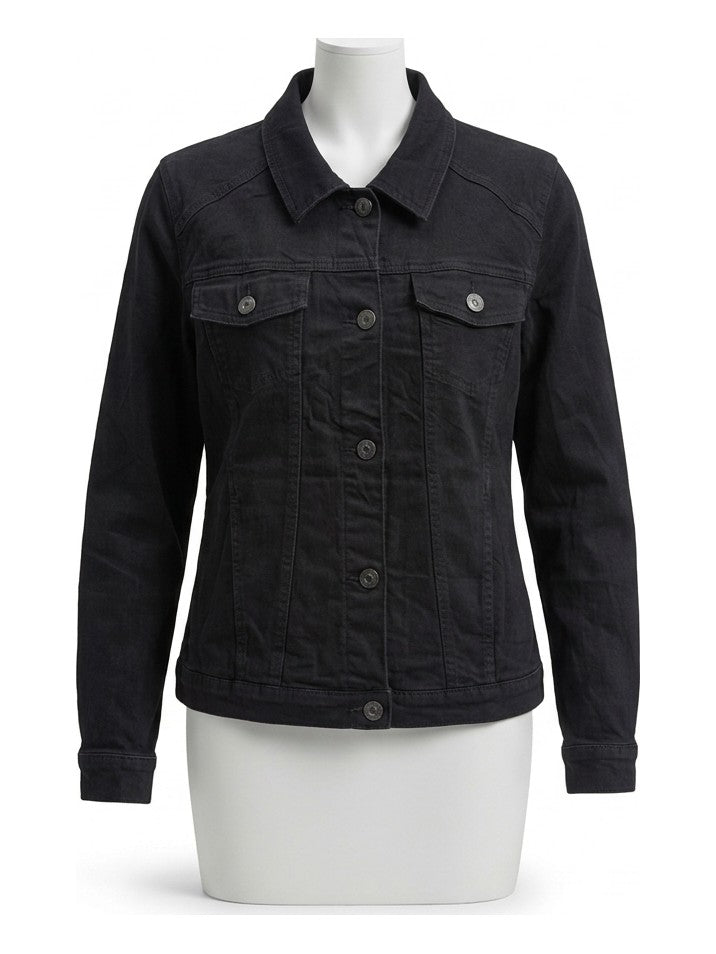 Preloved Wrangler women's denim jacket, size M, on a mannequin
