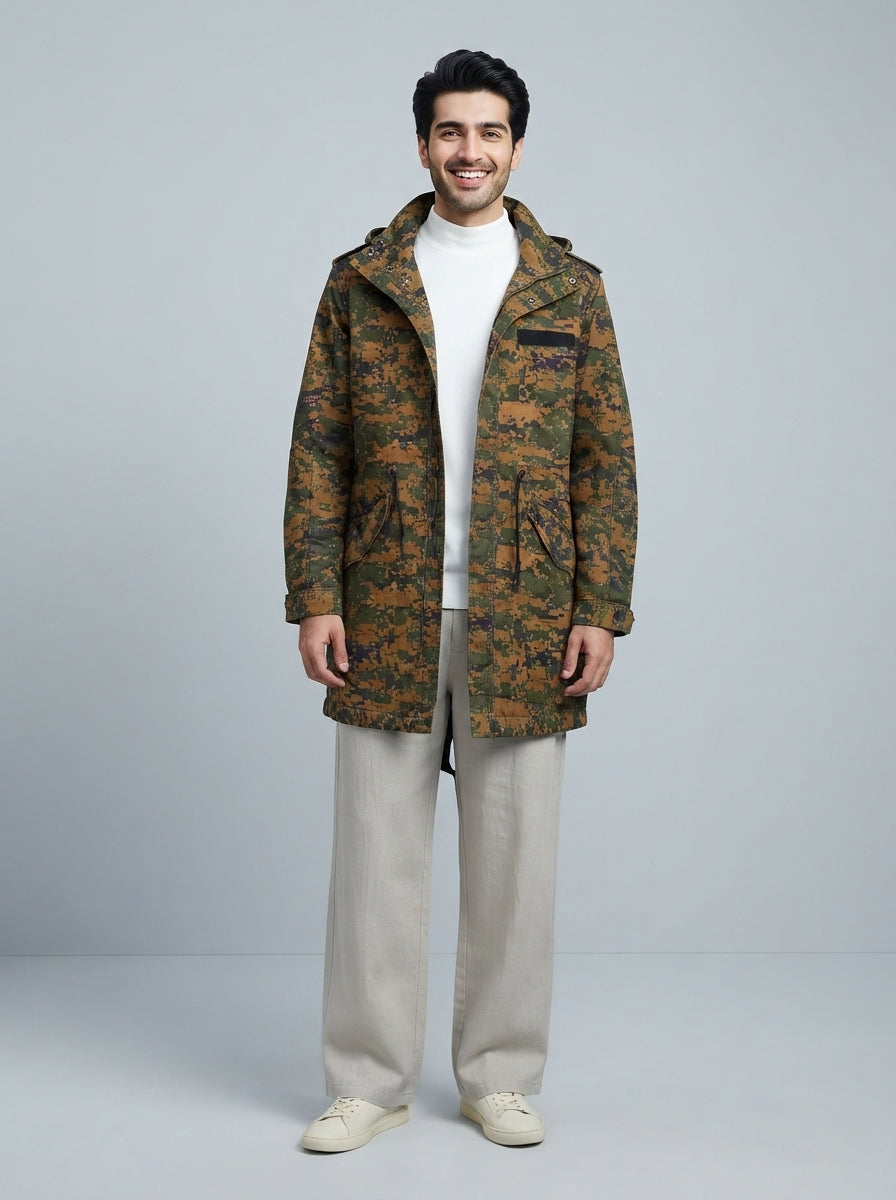Preloved Zara men's parka, size S, worn by a model, styled