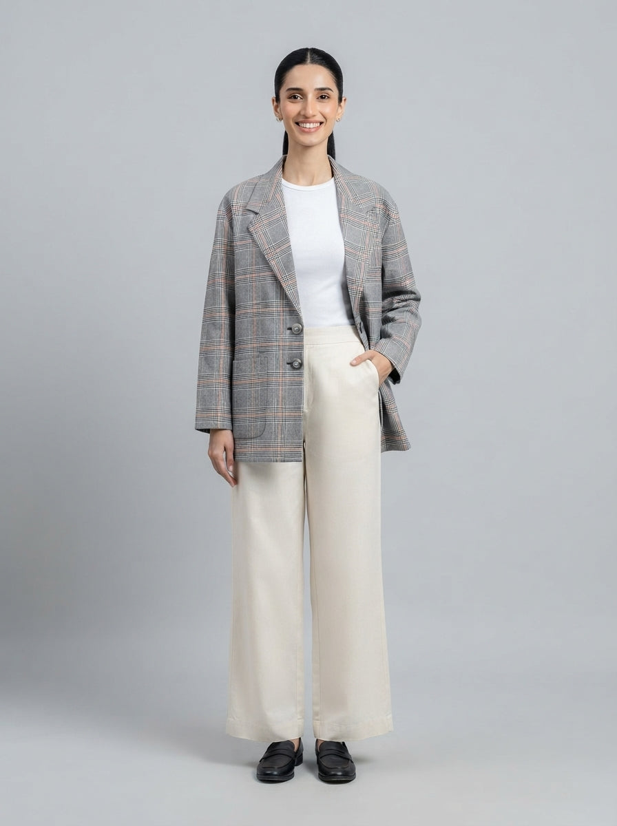 Preloved Zara women's blazer, size M, worn by a model, styled